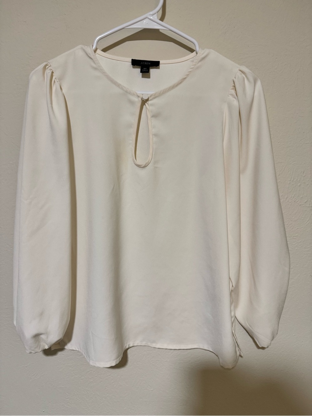 J. Crew Cream Keyhole Blouse with Long Puff Sleeves